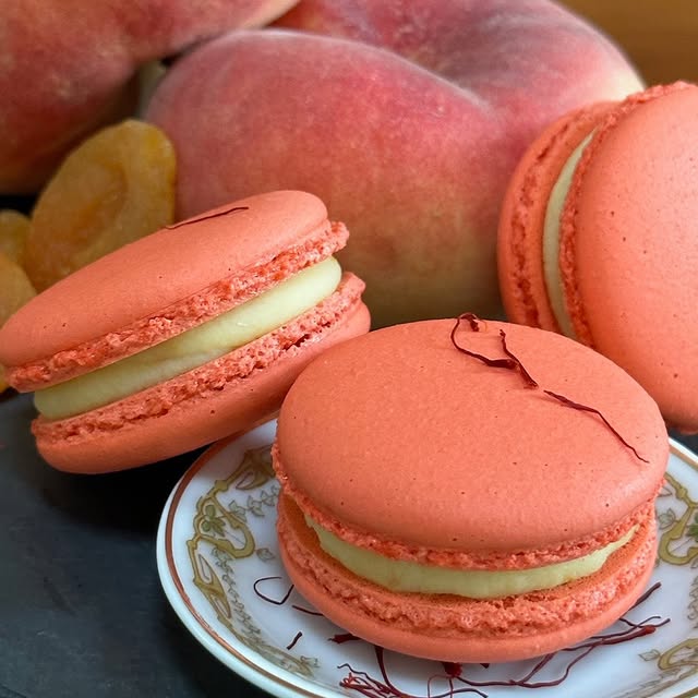 Peach Apricot Saffron Macarons
